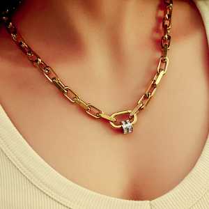 Ювелирный набор YF5136, новая модель, водонепроницаемый, из нержавеющей стали, с покрытием из 18-каратного золота, массивная цепь, застежка-пружинка, массивный браслет и колье. - Product Image 6