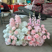 Bruiloft Tropische 50cm Witte Bruiloft Vloerbloemen Perzik Pluizige Zijden Bloemenrijen voor Vloer Hortensia Bloemen Gangarrangement