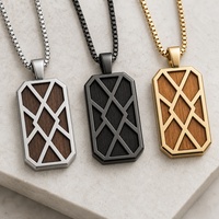 Collier en bois pour homme, 3 styles, pendentif en acier inoxydable avec bois de rose et bois noir, chaîne maille forçat, cadeau pour lui, logo personnalisé
