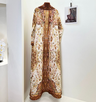 Kimono long plissé imprimé vintage pour femmes musulmanes modestes, Abaya ouverte sur le devant, Cardigan, Veste Kaftan, Manteau décontracté, Ramadan, Aïd