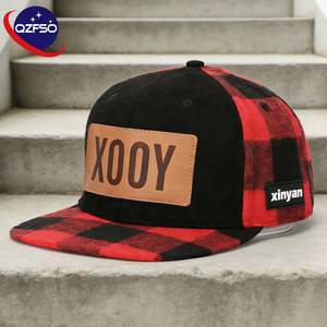 QZFSO Custom Leather Patch Logo Sports Baseball Hat <b>Flat</b> Brim Gorras High Quality Checkered 6 Panel Unisex Snapback <b>Cap</b> - Product Image 1