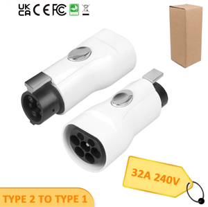 Adaptador de Carga para Vehículos Eléctricos Tipo 2 a Tipo 1 de 32A para Autos Estadounidenses, Conector J1772, CA 110-240V - Product Image 1