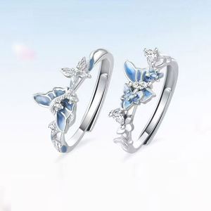 Bague papillon en cuivre bleu pour femmes, plaquée or, zircon de haute qualité, mode moderne, polyvalente, créative - Product Image 1