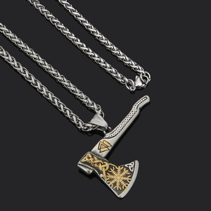 Collar con Colgante <span class=keywords><strong>de</strong></span> Hacha <span class=keywords><strong>de</strong></span> Guerra Vikinga <span class=keywords><strong>de</strong></span> Doble Cara, Acero Inoxidable, Acero <span class=keywords><strong>de</strong></span> Titanio, Tridente <span class=keywords><strong>de</strong></span> Odín, Escudo, <span class=keywords><strong>Runa</strong></span> Awe, para Hombre - Product Image 3