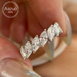 Anillo de líneas clásicas de oro amarillo macizo de 18 quilates con diamantes cultivados en laboratorio Aazuo para regalo de cumpleaños para mujer - Product Image 1