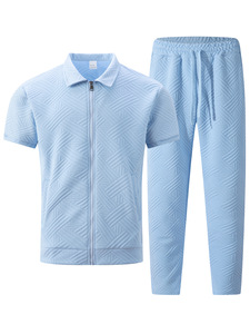 Conjunto de Pantalones Largos y Chaqueta de Manga Corta con Cierre y Jacquard de Color Sólido para <span class=keywords><strong>Hombre</strong></span>, Verano 2026, para Ocasiones Casuales - Product Image 6
