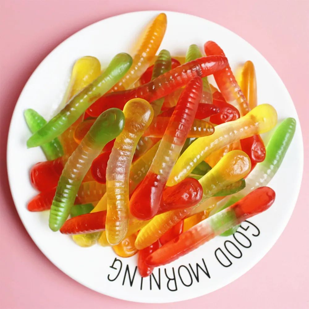 Amos Delicious Assorted Soft Candy Zucker beschichteter saurer Geschmack Süßigkeiten Fruchtige Bulk Worm Gummy Candy