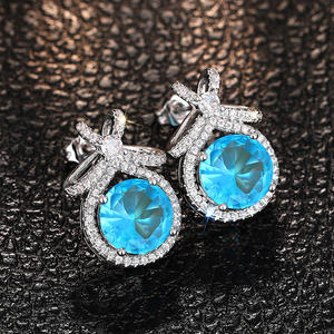 Pendientes de Plata 925 con Topacio Blanco Champán, Corte Brillante Redondo, Engaste de Bisel, Clásicos para Uso Diario de Mujer E3485 - Product Image 4