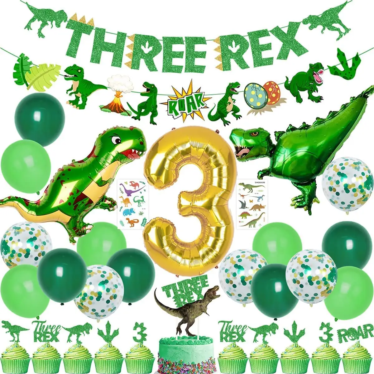 恐竜3歳の誕生日の装飾3レックスの誕生日パーティー用品3歳の誕生日パーティーの装飾
