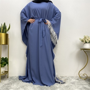 6317# Abaya Women Islamic Muslim Turkish <b>Kaftan</b> With Belt Dubai Style Feather Sleeve Long <b>Maxi</b> Dress - Product Image 6