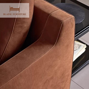 BLAINE Nouveauté - Collection Canapé en Cuir Véritable Couleur Personnalisable avec Piétement en Bois et Pieds en Acier Inoxydable pour Salon de Villa - <span class=keywords><strong>Vente</strong></span> Flash - Product Image 4