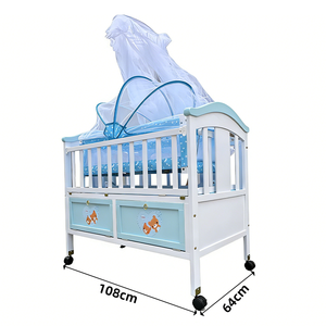 Cuna Multifuncional Azul con Mosquitero, Moderna Cuna Mecedora con Almacenamiento, Cuna de Madera para Bebés - Product Image 6