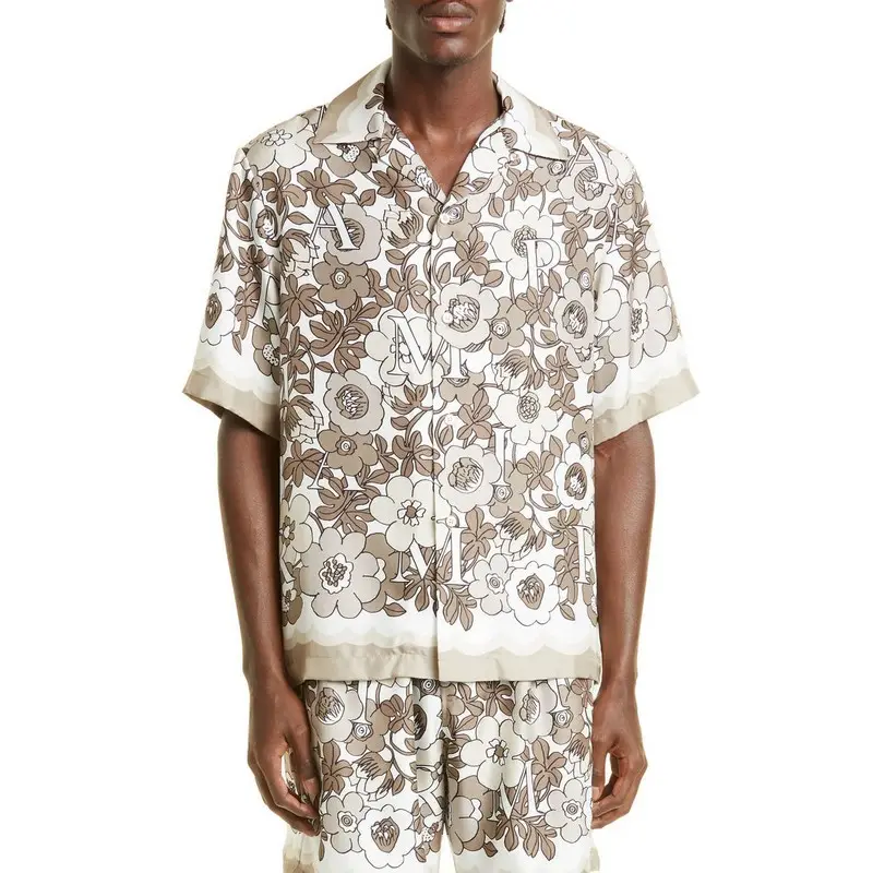 Chemise hawaïenne à manches courtes pour hommes, ensemble de chemise de vacances, Logo complet, Camp en soie, imprimé personnalisé, chemise hawaïenne à boutons