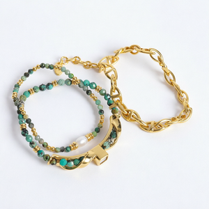 Pulsera de Perlas de Agua Dulce Turquesa con Cuentas, Joyería Geométrica de Piedra Natural con Baño de Oro para Fiesta - Product Image 1