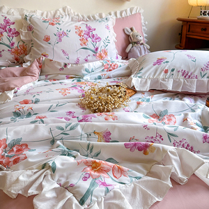 Hot bán mềm rửa sợi nhỏ in mùa hè mát mẻ chắp vá Chăn bộ đồ giường đặt điều hòa không khí mền mỏng với váy - Product Image 4