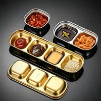Assiette à condiments rectangulaire en acier inoxydable écologique, 1 à 4 compartiments, finition polie or/argent, vente en gros usine