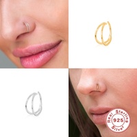 Nouveauté Gaby : Boucles d'oreilles clips et anneaux de nez tendance en argent sterling 925 plaqué or, sertissage griffe, bijoux fins pour femme, idéal pour les fiançailles