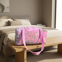 Bolsa de Viaje de Lona Acolchada Floral, Duradera, Ligera, Ecológica, de Alta Calidad, Grande, para Fin de Semana, con Cierre y Gran Capacidad