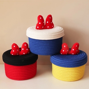 Giỏ Đựng Dây Bằng Cotton Có Nơ Màu Xanh Dương Hoặc Đỏ Dễ Thương Để Đựng Chìa Khóa Lặt Vặt Có Nắp Hộp Đựng Mỹ Phẩm Làm Quà Tặng Trẻ Em - Product Image 1