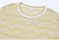 Ensemble tricoté ajusté pour femme, col rond, manches courtes, haut à col rond et jupe plissée taille haute élégante, pour le quotidien et le bureau