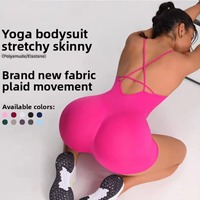 Combinaison de yoga sans coutures à col ras du cou et dos croisé, effet ventre plat et rehausseur de hanches, séchage rapide, idéale pour l'exercice cardio – Design populaire