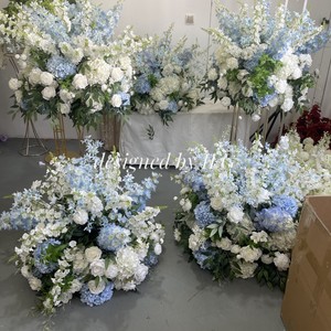 Centros de Mesa Románticos IFG para Bodas, Bola de Flores Blancas y Azules de 70 cm, Decoración con Delfinio para Eventos - Product Image 4