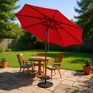 Parasol de terrasse 9 pieds, mât en aluminium, tissu polyester, anti-UV, usage extérieur, design rustique, ouverture manuelle - Product Image 3