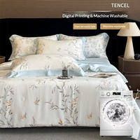 Parure de lit de luxe 300TC pour l'été, ensemble quatre pièces, double face, en soie glacée, fibres antibactériennes, lavable en machine, fine et moderne