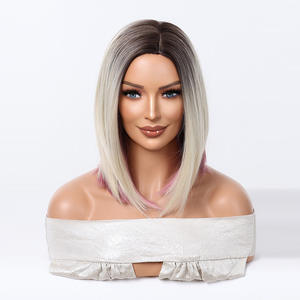 Perruque populaire pré-épilée, tête entière, sans couture, blonde claire, rouge rose, bouffante, courte, droite, <span class=keywords><strong>bob</strong></span>, nouvelle mode, perruque pour femmes - Product Image 1