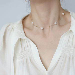 Chaîne de perles de verre à bulles d'été Clavicule Chaîne courte Titane Acier inoxydable Collier de clavicule pour femmes - Product Image 5