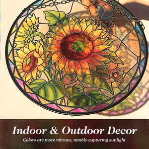 Atrapasueños de Vidrio con Arte Floral, Decoración Colgante para Ventana con Girasoles, Regalo para Floristas, Decoración de Jardín Natural - Product Image 3