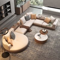 Ensemble de canapés minimalistes italiens Connery, revêtement en cuir véritable, chaise longue d'angle en forme de U pour salon
