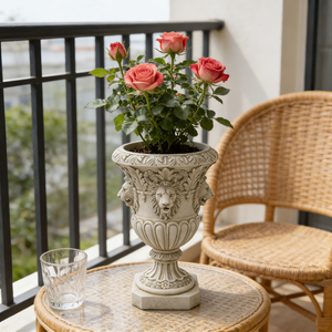 Urne en résine en forme de tête de lion - Finition effet pierre, style victorien classique pour les arrangements floraux de jardin et de terrasse anglais - Product Image 5