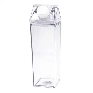 Bpa免费纸箱形状500毫升方形塑料奶瓶丙烯酸牛奶纸箱水瓶1000毫升户外，旅行或露营