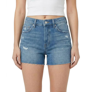 XUCHANG OEM, fabricant de shorts en jean vintage déchirés de haute qualité avec logo personnalisé, 100% coton, <span class=keywords><strong>denim</strong></span> délavé, shorts en jean pour femmes - Product Image 2