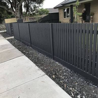 Pagar Piket Vertikal Atas Rata dari Aluminium Alloy Hitam, Dilapisi Bubuk Anti Karat, Modern, Privasi, Ukuran Kustom untuk Rumah Villa