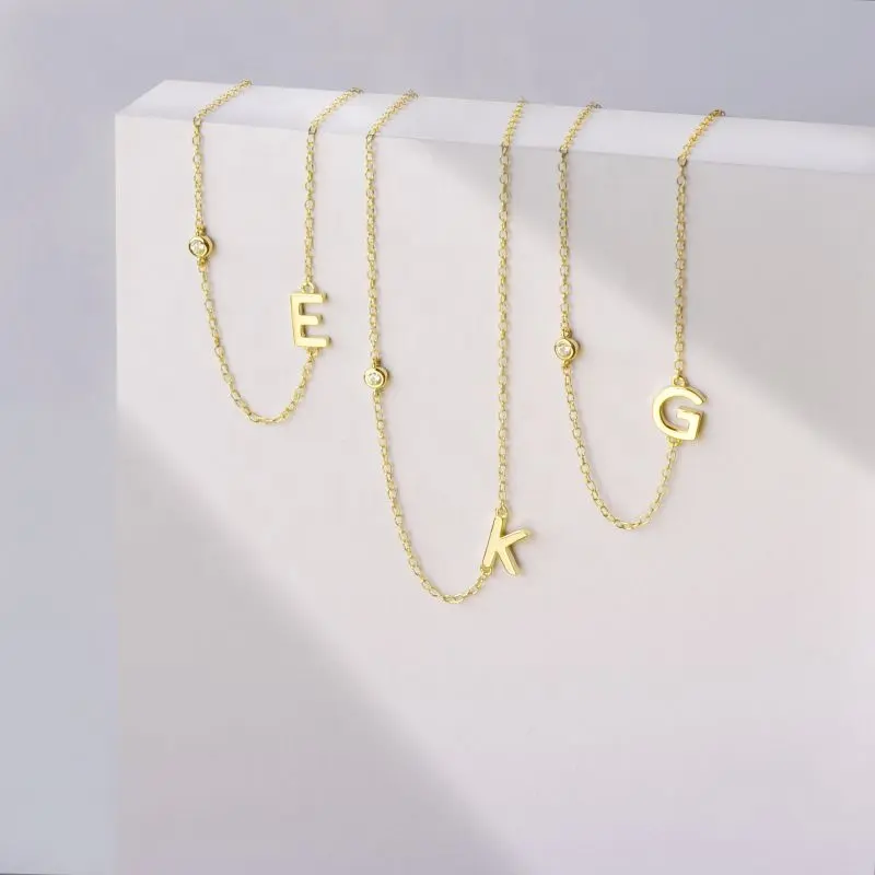 5A Zircon 925 Sterling Silver Collarbone Chain 18K Gold Plated Jewelry 26 Alphabet Initial Letter Necklace