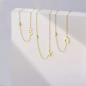 5A Zircon 925 Sterling Silver Collarbone Chain 26 Alphabet Initial Letter Necklace 18K Gold Vermeil Jewelry