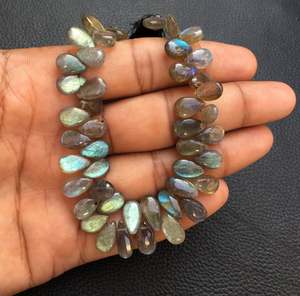 Super qualité 7 pouces Long brin naturel BlueFlashy Labradorite pierre précieuse lisse poire forme Briolette perle bijoux fabrication fournitures - Product Image 4