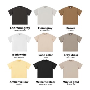 Customization Men's Vintage Solid Turtleneck 230G Heavy Cotton Short Sleeve Breathable Moisture Wicking T-<b>shirt</b> - Product Image 2