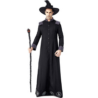 Costume de sorcier magique pour adulte, costume de sorcier, costume de magicien, cosplay pour homme, costumes de fête d'Halloween, Purim, déguisements, noir