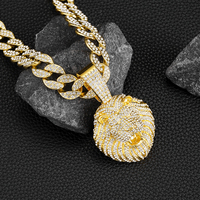 Hip Hop Style tour de cou clavicule chaîne personnalité hommes Cool pleine perceuse tridimensionnelle tête de Lion pendentif chaîne cubaine collier