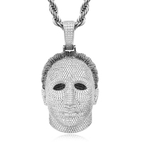 Pendentif Masque Christian Michael Myers Hip-hop en Cuivre Plaqué Or 18K, Or Blanc, Sertie de Zircons, Thème Halloween Effrayant et Sinistre