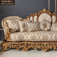Ensemble de canapés en bois massif de style antique européen, sculpté à la main, avec tissu, pour grand appartement, villa, salon doré, meubles de Turquie