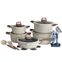 Ensemble de 20/21 pièces de batterie de cuisine antiadhésive en aluminium moulé sous pression à rayures verticales, comprenant poêle à frire et marmite avec couvercle, pour la cuisine domestique, finition marbre