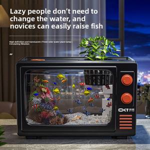 Petit aquarium rétro en forme de téléviseur avec filtre intégré et générateur d'oxygène, aquarium écologique pour poissons rouges, salon - Product Image 2