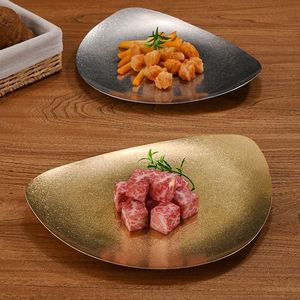Plateau de préparation vintage en acier inoxydable 304, assiette de cuisine occidentale créative de forme irrégulière, gâteau à la mode Steak Dessert - Product Image 1
