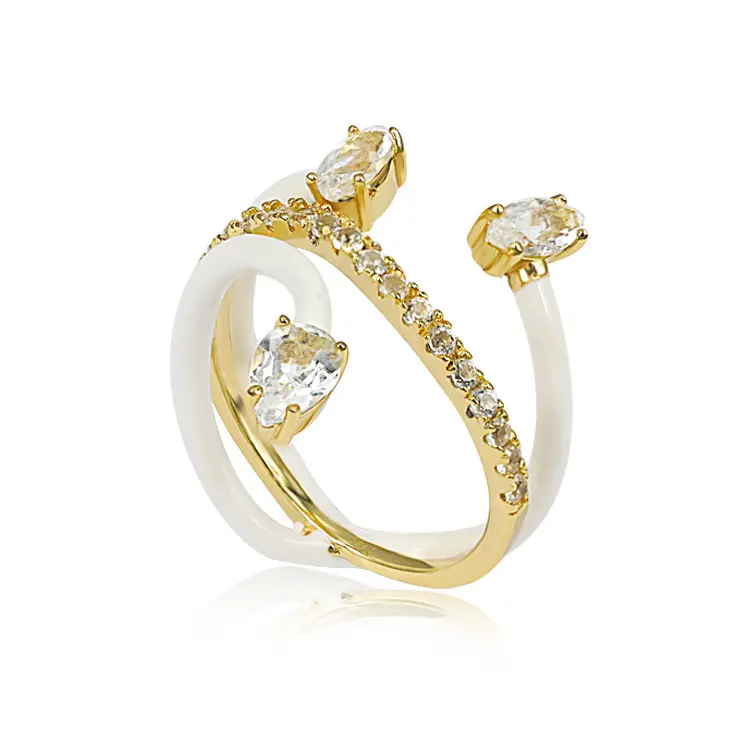 C & H cincin bentuk ular batu permata indah dengan Enamel kerajinan kristal batu permata alami cincin batu kristal kuarsa bening