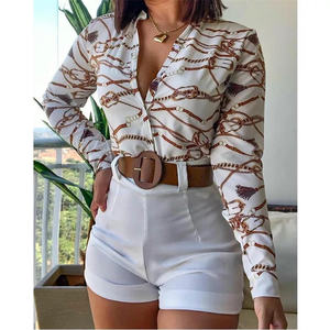 Ventes en gros de costumes pour femmes, chemises à manches longues décontractées et shorts, ensemble deux pièces - Product Image 3