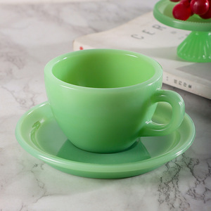 Jade Porcelain Coffee <b>Cup</b> And Saucer <b>Set</b> Round Solid Color For Afternoon Tea Home Use - Product Image 3